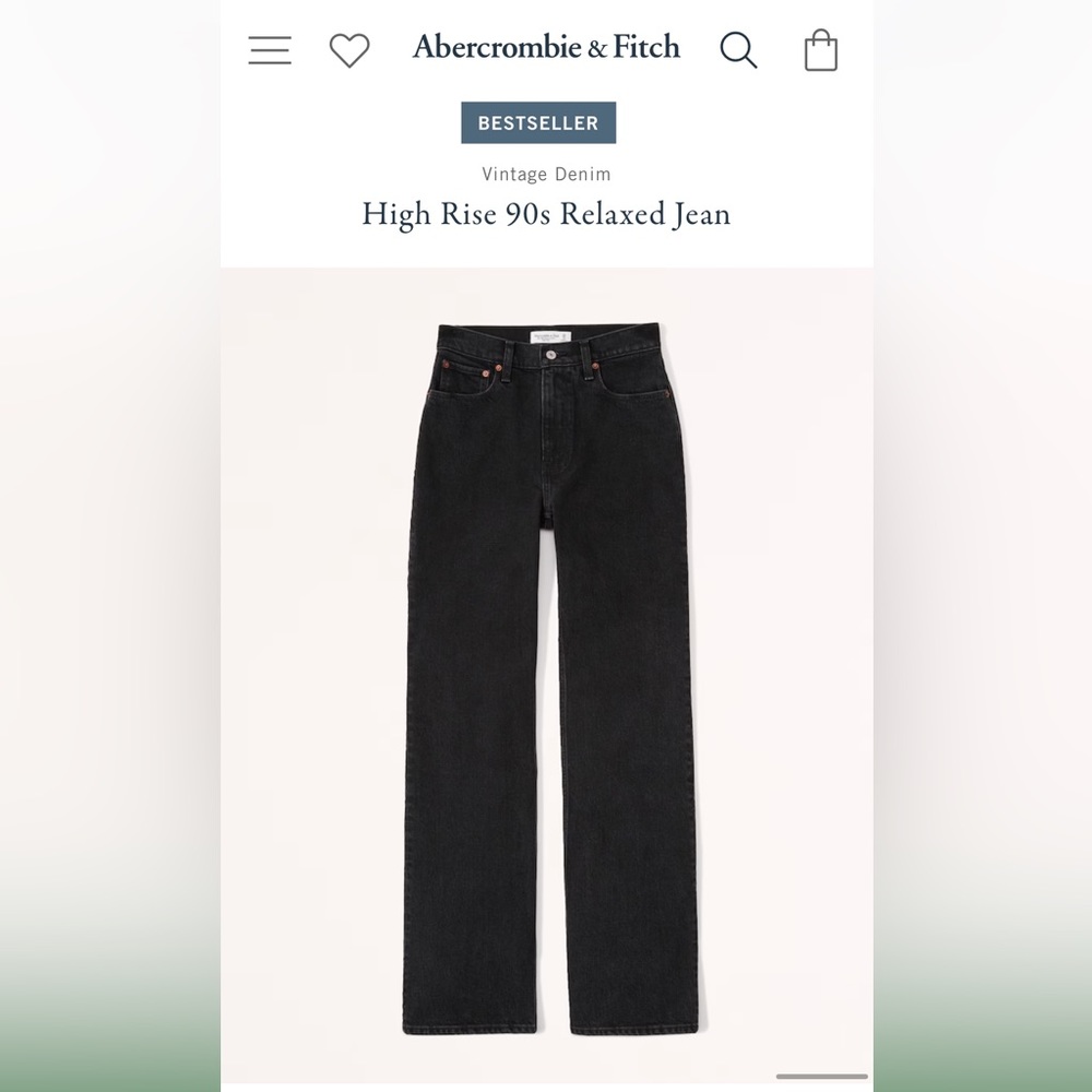 NWT Abercrombie A&F High Rise 90s Relaxed Jean Black Size 25 Regular Length
